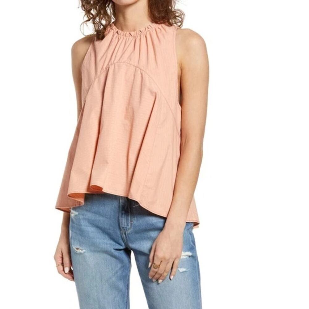 Free People Honey Eyed Carla Stripe Ruffle Peplum Tank Top Orange Small